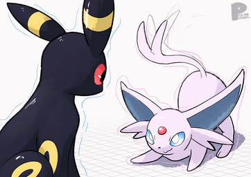 afterimage ambiguous_gender aura big_ears black_body duo feral forehead_gem forked_tail gem glowing glowing_eyes markings paws pink_body purple_eyes raised_tail red_eyes ring_(marking) shaking_hips simple_background tail tail_motion tailwag unusual_anatomy unusual_tail polynimuri nintendo pokemon eeveelution espeon generation_2_pokemon pokemon_(species) umbreon 2025 animated loop no_sound short_playtime webm