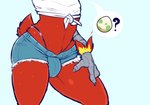 anthro blaziken bulge clothing donkles egg faceless_character faceless_male femboy generation_3_pokemon male navel nintendo pokemon pokemon_(species) question_mark solo