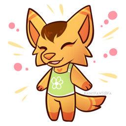 anthro bottomless bottomless_anthro bottomless_female brown_hair cheek_tuft clothed clothing eyes_closed facial_tuft featureless_crotch female fur fur_markings gloves_(marking) green_clothing green_shirt green_topwear hair heart_(marking) leg_markings markings open_mouth open_smile orange_body orange_fur shirt simple_background smile socks_(marking) solo standing style_emulation tail text topwear tuft white_background rainypaws animal_crossing nintendo rainy_(rainypaws) canid canine fennec_fox fox mammal true_fox 1:1 artist_name low_res