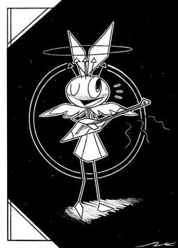 anthro black_background blush clothed clothing dress electric_guitar female geometric guitar halo musical_instrument playing_guitar playing_music plucked_string_instrument simple_background solo stick_arms stick_calves stick_legs stick_limbs stick_thighs string_instrument thin_calves thin_legs thin_thighs white_line_art wings nickypickle vib-ribbon vibri lagomorph leporid mammal rabbit colored_line_art digital_media_(artwork) hi_res monochrome
