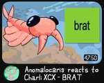 ambiguous_gender big_eyes big_head black_eyes detailed_background feral fin great_appendages humor logo mandibles number pink_body rock solo tail tail_fin text underwater water youtube_thumbnail puppable brat_(charli_xcx) charli_xcx youtube anomalocarid anomalocaris arthropod marine prehistoric_species 2024 5:4 english_text icon watermark