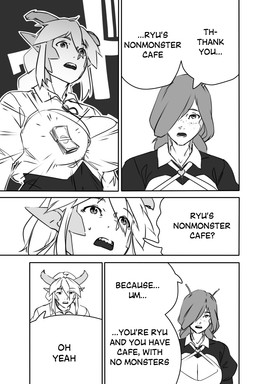 big_breasts breasts cleavage clothed clothing dialogue duo female female_humanoid freckled_face freckles hair hair_over_eye horn humanoid_pointy_ears long_hair money monster_girl_(genre) open_mouth pointy_ears speech_bubble text randomtanstudio chainsaw_man mythology ryu's_non_monster_cafe thank_you_chainsaw_man animal_humanoid dragon dragon_humanoid gastropod gastropod_humanoid humanoid mollusk mollusk_humanoid mythological_creature mythological_scalie scalie slug_humanoid comic english_text hi_res meme monochrome