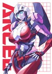 arcee autobot autobot_insignia breasts cleavage clothed clothing cybertronian emaimperial female hasbro humanoid lips looking_at_viewer machine metal metallic_body not_furry robot solo takara_tomy transformers wide_hips