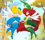 big_butt blonde_hair breasts butt clothed clothing duo female hair huge_butt legwear looking_at_viewer looking_back looking_back_at_viewer not_furry red_hair short_stack thick_thighs thigh_highs bigdon1992 rayman_(series) ubisoft betilla fairy nymph 2022 hi_res