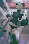 anthro clothed clothing ear_piercing ear_ring female fur grey_body grey_eyes grey_fur low-angle_view panties piercing ring_piercing solo tail underwear miles_df brand_new_animal studio_trigger marie_itami mammal mink mustelid musteline true_musteline 2022