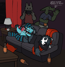 alcohol andromorph andromorph/male anthro beverage bodily_fluids clothed clothing collar drunk drunk_sex duo erection eyes_closed forced fur furniture genital_fluids genitals group intersex intersex/male lying male male_penetrating open_mouth panties penetration penile penis pokeball recording sex sleep_sex sleeping sofa substance_intoxication tail text underwear vaginal vulva trout_(artist) nintendo pokemon noble_(nobledreameater) canid canine canis generation_2_pokemon mammal pokemon_(species) reptile scalie skulldog_(species) totodile wolf hi_res