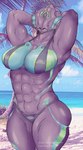 anthro beach bikini breasts clothing day female looking_at_viewer muscular muscular_female seaside solo swimwear thick_thighs two-piece_swimsuit bleachedleaves tzuni26 digital_extremes tencent warframe hildryn_(warframe) alien humanoid tenno absurd_res hi_res