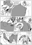 anthro backsack balls bear big_butt bite bottomwear butt butt_bite canid canine canis clothing comic dialogue duo english_text genitals hi_res huge_butt humor jockstrap loincloth male male/male mammal monochrome muscular profanity reagan700 simple_background slightly_chubby text underwear white_background wolf