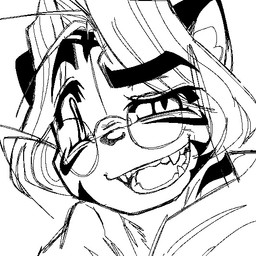anthro fur hair kemono male open_mouth open_smile smile solo striped_body striped_fur stripes teeth bara_moe_bitch felid mammal pantherine tiger 2022 black_and_white headshot_portrait icon monochrome portrait