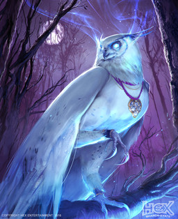 ambiguous_gender beak blue_eyes feathers feet feral forest full_moon jewelry moon night on_one_leg outside pendant plant solo standing talons text toes tree white_body white_feathers magdalena_radziej hex:_shards_of_fate avian bird 2016 digital_media_(artwork) english_text hi_res official_art