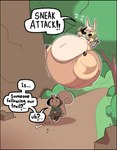 anthro belly big_belly big_butt black_border border brown_body brown_fur butt duo female fur male melee_weapon monobutt morbidly_obese obese outside overweight sword text weapon yellow_body yellow_fur maddeku arabel's_sidekick arabel_(maddeku) lagomorph leporid mammal rabbit 2024 english_text hi_res