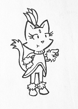 anthro clothed clothing eyelashes female gesture hand_gesture headgear headwear pointing simple_background solo mr_harinezumi sega sonic_the_hedgehog_(series) blaze_the_cat domestic_cat felid feline felis mammal monochrome