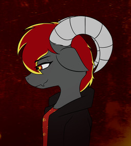 anthro horn long_horn lukas_ichiro male side_view smile solo kymitto bovid caprine goat mammal hi_res