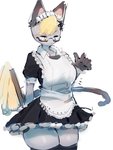 anthro blonde_hair breasts clothed clothing crossgender eyewear female fur glasses grey_body grey_fur hair heterochromia legwear maid_uniform solo standing thick_thighs uniform baburusushi animal_crossing nintendo raymond_(animal_crossing) domestic_cat felid feline felis mammal 2020 3:4 hi_res