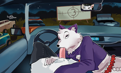 alternative_fashion anthro car_interior car_sex drive-in_theater duo erection fellatio genitals greaser male male/male oral penile penis sex shrine_maiden sonofan john_(kellington) rook_(rookarino4277) canid canine fox mammal murid murine rat rodent absurd_res hi_res