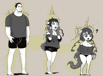 barefoot bodily_fluids bottomwear breast_growth breasts claws clothing feet female gender_transformation growth hair horn horn_growth human_to_humanoid humanoid_pointy_ears male mid_transformation mtf_transformation open_mouth pointy_ears question_mark shirt short_stackification shorts shortstack shortstack_female shrinking size_transformation solo species_transformation standing surprised sweat sweatdrop tail tail_growth topwear transformation transformation_sequence vafomett miss_kobayashi's_dragon_maid mythology ilulu animal_humanoid dragon dragon_humanoid human humanoid mammal mythological_creature mythological_scalie scalie 2022 hi_res sequence