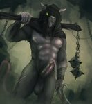 abs anthro balls buckteeth chain erection flail fur genitals hi_res hood humanoid_genitalia humanoid_penis izrez long_tail male mammal melee_weapon murid murine muscular muscular_male nude penis rat rodent skaven slime solo sword tail teeth warhammer_(franchise) warhammer_fantasy weapon