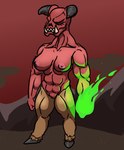 female fire genitals hooves horn inverted_nipples muscular muscular_female nipples nude pussy red_body red_skin solo standing degeneroid doom_(series) id_software microsoft baron_of_hell demon humanoid