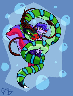 anthro bite blush duo female feral fur genitals green_body green_scales hair humanoid_genitalia humanoid_penis leg_markings male male/female markings penetration penis purple_body purple_fur purple_hair red_frills scales sex socks_(marking) underwater underwater_sex vaginal vaginal_penetration water wrapped_up wrapping wrapping_around gravel_pit_(artist) mammal mephitid reptile scalie skunk snake