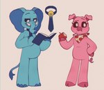 anthro apple book duo eyelashes female food fruit kerchief light_bulb male necktie plant simple_background tail trunk tusks vivi_ness mob_entertainment poppy_playtime smiling_critters bubba_bubbaphant pickypiggy domestic_pig elephant elephantid mammal proboscidean suid suine sus_(pig)