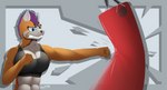 abstract_background anthro athletic athletic_female bra clothing female punch punching_bag solo sports_bra underwear kaspersa ailurid mammal red_panda hi_res