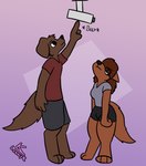 ambiguous_gender annoyed anthro clothing duo female male projector short standing working lonnyk lani_(lonnyk) mik_(lonnyk) bird_dog canid canine canis domestic_dog hunting_dog labrador mammal retriever hi_res