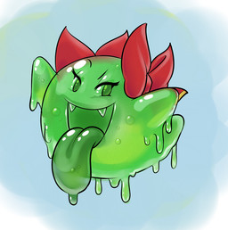 alternate_species big_tongue blue_background bow_ribbon eyelashes fangs female floating ghost_tail goo_body green_body head_bow looking_at_viewer open_mouth open_smile raised_hands red_bow simple_background slime smile solo teeth tongue tongue_out translucent translucent_body mario-grant luigi's_mansion mario_bros nintendo paper_mario lady_bow boo_(mario) goo_creature 2023 digital_media_(artwork) full-length_portrait portrait