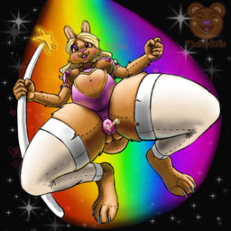 anthro belly big_belly blonde_hair blush bodily_fluids breasts brown_body brown_fur clothing cum eyeliner female fur genital_fluids genitals hair legwear looking_at_viewer magic makeup nipples penetrable_sex_toy pink_nipples pink_nose pink_vulva plushie plushophilia pregnant pregnant_anthro pregnant_female princess rainbow rainbow_trail red_eyes royalty sex_toy solo staff star stockings tail vulva t3ddyb3ar animate_inanimate living_plushie 1:1 hi_res