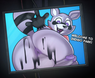 against_surface anthro anus backsack balls big_butt black_cum bodily_fluids butt colored_cum cum cum_on_butt cum_on_screen erection fur genital_fluids genitals glans grey_body grey_fur humanoid_genitalia humanoid_penis kerchief kerchief_only male male_anthro markings mostly_nude neckerchief neckerchief_only neckwear on_glass penis perineum presenting presenting_hindquarters purple_body purple_eyes purple_fur purple_glans raphe_(anatomy) screen shaft_divide shortstack shortstack_male solo striped_markings striped_tail stripes tail tail_markings text thick_thighs unusual_bodily_fluids unusual_cum unusual_genital_fluids wide_hips chipchell indigo_park rambley_raccoon digital_creature mammal procyonid raccoon english_text hi_res