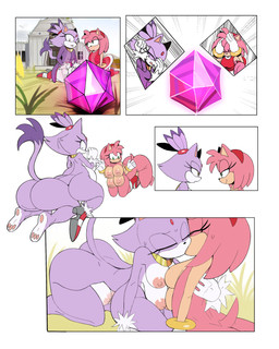 anthro areola bedroom_eyes big_butt biped breasts butt clothing crotch_breasts eyelashes female female/female footwear kissing kneeling multi_breast narrowed_eyes nipples outside pink_body pupils purple_body seductive shoes simple_background taurification thick_thighs transformation white_background hereapathy sega sonic_the_hedgehog_(series) amy_rose blaze_the_cat domestic_cat eulipotyphlan felid feline felis hedgehog mammal taur 4:5 absurd_res comic hi_res