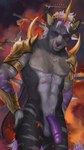 anthro armor black_body black_fur cape clothing crown ears_up electricity erection fantasy fire fur genitals grey_body grey_fur hair headgear humanoid_genitalia humanoid_penis lightning magic male melee_weapon muscular penis pink_hair purple_body purple_eyes purple_fur purple_hair smoke solo sword tail weapon white_body white_fur white_hair levsha digital_media_(artwork)