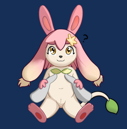anthro anus carrying_another chibi disembodied_hand duo feet female front_view genitals happy humanoid_hands looking_up navel pawpads paws pink_body question_mark simple_background soles tail tan_body toes transparent_background vulva young young_anthro oruen palworld pocketpair flopie pal_(species) 2024 alpha_channel hi_res