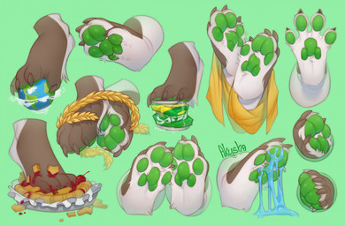 4_toes ambiguous_anthro ambiguous_gender anthro barefoot beverage beverage_can brown_body brown_fur candy cherry_pie_(food) claws crushed_can crushed_object crushing_can crushing_object dessert earth feet food food_fetish food_on_feet food_play foot_fetish foot_focus foot_on_food foot_shot fur golden_wreath green_background green_pawpads gum hindpaw holding_with_foot multicolored_body multicolored_fur pastry paw_shot pawpads paws paws_only pie planet presenting simple_background slime soda solo spread_toes stepping sticky toe_claws toes white_body white_fur wreath akysha canid canine mammal hi_res