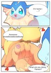 ambiguous_gender ambiguous_on_top blue_body blue_eyes comic crotch_tuft dialogue eevee eeveelution english_text fangs featureless_crotch female_(lore) feral flareon generation_1_pokemon group heart_symbol hi_res lying lying_on_partner male_(lore) nintendo okazu on_back on_top paws pokemon pokemon_(species) simple_background speech_bubble teeth text trio tuft two_panel_image vaporeon white_background