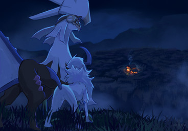 ambiguous_gender butt christmas_tree cloud digitigrade duo feral fur grass holidays horn looking_at_another mountain night outside plant quadruped rear_view sky standing tail tree tenebscuro christmas nintendo pokemon buck_(tenebscuro) white_fang_(tenebscuro) absol generation_3_pokemon generation_7_pokemon legendary_pokemon pokemon_(species) silvally 2025 digital_drawing_(artwork) digital_media_(artwork) hi_res