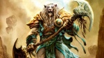 anthro armor axe biceps double_axe glaive male melee_weapon muscular muscular_anthro muscular_male palm_axe polearm solo warrior weapon aleksi_briclot hasbro magic:_the_gathering wizards_of_the_coast ajani_goldmane planeswalker catfolk felid leonin mammal pantherine 16:9 detailed hi_res official_art wallpaper widescreen