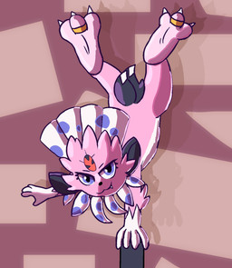 3_toes acrobatics ambiguous_gender anthro claws countershade_feet countershading digit_ring feathers feet fur jewelry male paws pink_body pink_fur pink_soles plantigrade pokemorph purple_eyes ring soles solo tail toe_claws toe_ring toes two_tone_feet two_tone_paws upside_down wrinkled_feet wrinkles azuleeblue nintendo pokemon fan_character kerolink generation_4_pokemon pokemon_(species) weavile colored digital_media_(artwork) full-length_portrait hi_res portrait shaded