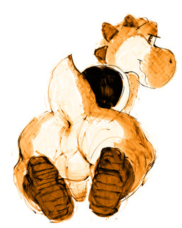 anthro anus backsack balls big_butt boots boots_only butt clothing footwear footwear_only foreskin genital_raphe genitals looking_at_viewer looking_back male mostly_nude orange_body penis perineal_raphe perineum presenting presenting_anus presenting_balls presenting_hindquarters presenting_penis raised_tail raphe_(anatomy) scrotal_raphe shoes smile smiling_at_viewer solo tail toony thewizardlizard mario_bros nintendo dinosaur prehistoric_species reptile scalie yoshi sketch