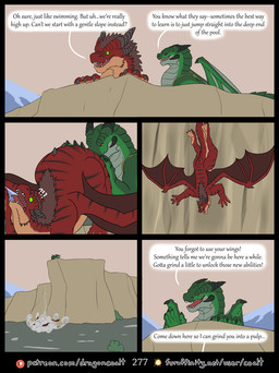 black_spikes black_stripes brown_mane cliff dialogue digit_ring duo dust_cloud falling female feral finger_ring five_frame_image fur furaffinity_logo gem green_body green_eyes green_scales jewelry landing male mane membrane_(anatomy) membranous_wings orange_eyes page_number patreon_logo pushing pushing_another red_body red_fur red_gem scales scared speech_bubble spread_wings stripes tan_body tan_fur text ventral_scales wings rimentus european_mythology furaffinity mythology patreon coalt scylla_(rimentus) dragon furred_dragon furred_scalie mythological_creature mythological_scalie scalie western_dragon comic english_text hi_res multiple_scenes url