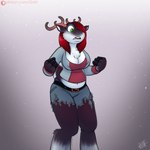 anthro antlers breasts clothed clothing corruption female fur growth hair holidays horn mutation red_hair simple_background snow solo species_transformation tail torn_clothing transformation tuft drxii christmas katherine_(drxii) deer mammal new_world_deer reindeer digital_media_(artwork) hi_res