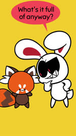 ambiguous_gender anthro bowl_hat duo feral food food_head male simple_background soup text what young kyrakupetsky chikn_nuggit iscream_(chikn_nuggit) sody_pop_(chikn_nuggit) ailurid demon lagomorph leporid mammal rabbit red_panda 9:16 animated digital_media_(artwork) english_text official_art short_playtime sound voice_acted webm