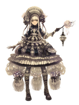 alternative_fashion bonnet boots classic_lolita clothed clothing dress female flower footwear gloves goth gothic_lolita handwear headgear headwear j-fashion lamp lantern lolita_(fashion) not_furry plant shoes simple_background solo victorian_goth white_background young mikebosi 3:4