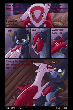 anatomically_correct anatomically_correct_genitalia anatomically_correct_penis animal_genitalia animal_penis aroused balls duo embarrassed embarrassed_male feline_genitalia feline_penis female feral genitals heart_symbol love male male/female penis pushing pushing_down text blastering nintendo pokemon tad_(thataveragedude) felid generation_3_pokemon generation_4_pokemon latias legendary_pokemon lion luxray mammal pantherine pokemon_(species) absurd_res comic hi_res