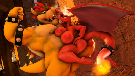 accessory anthro anthro_on_anthro big_breasts boop breasts duo female fire flaming_tail flexing furgonomics genitals horn huge_breasts jewelry larger_male male male/female membrane_(anatomy) membranous_wings nipples non-mammal_breasts non-mammal_nipples nose_boop penis ring romantic size_difference spikes tail tail_accessory tail_jewelry tail_ring wings tigura mario_bros mythology nintendo pokemon bowser charizard dragon generation_1_pokemon koopa mythological_creature mythological_scalie pokemon_(species) scalie 16:9 3d_(artwork) digital_media_(artwork) widescreen