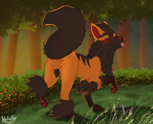 animal_genitalia animal_vulva blep blush bodily_fluids canine_genitalia canine_vulva female feral forest fur genital_fluids genitals looking_at_viewer mane nipples paws plant presenting smile solo sunset tongue tongue_out tree vaginal_fluids vulva walking conditional_dnp heliofox nintendo pokemon auburn_(heliofox) arcanine canid canine generation_1_pokemon mammal pokemon_(species) digital_media_(artwork)