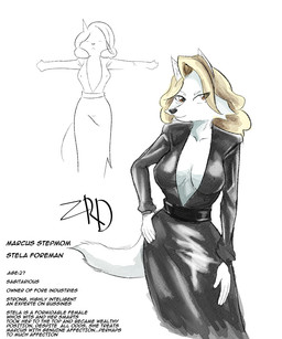 amber_eyes anthro belt big_breasts blonde_hair breasts business businesswear cleavage clothed clothing dress female full_cleavage fur hair hand_on_hip inner_boob nipple_outline pose small_waist solo standing tail text wealthy white_body white_fur zeedoor stela_foreman canid canine fox mammal 5:6 character_name english_text hi_res model_sheet portrait three-quarter_portrait stepmother_(lore) stepparent_(lore)