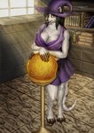 anthro big_breasts book bra breasts clothing female hat headgear headwear huge_breasts lace_bra purple_clothing solo sun_rays underwear witch_hat witch_outfit leksi_(artist) herpestid mammal meerkat digital_media_(artwork) hi_res