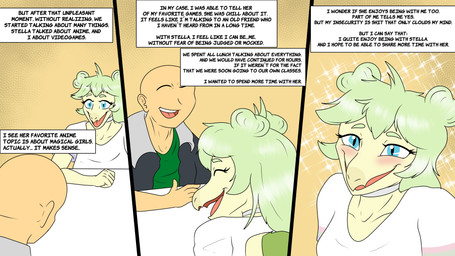 anthro bald biped blue_eyes blush breasts choker clothed clothed_anthro clothed_female clothed_human clothed_male clothing duo female green_body green_clothing green_hair green_shirt green_topwear grey_clothing grey_jacket grey_topwear hair human_on_anthro interspecies jacket jewelry laugh long_hair looking_at_another looking_at_viewer male male/female necklace non-mammal_breasts open_clothing open_jacket open_mouth open_topwear orange_background profanity shirt simple_background sitting sparkles talking_to_another text topwear white_clothing white_shirt white_topwear fuegosonic93 cavemanon_studios goodbye_volcano_high ko_op_(game_developer) snoot_game anon_(snoot_game) stella_(gvh_beta) dinosaur human mammal ornithischian prehistoric_species reptile scalie stegosaurian stegosaurus thyreophoran 16:9 4k absurd_res colored comic english_text hi_res widescreen