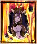 antlers big_diaper diaper glowing glowing_eyes hell horn lava looking_at_viewer lying male on_back purple_eyes solo r3drunner sparks_(druly) animate_inanimate diaper_creature kobold scalie