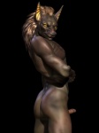 3d_(artwork) anthro anubian_jackal anubis biped black_background black_body black_skin butt butt_pose canid canine canis deity digital_media_(artwork) egyptian egyptian_mythology erection genitals hair humanoid_genitalia humanoid_penis jackal long_hair looking_at_viewer looking_back looking_back_at_viewer male mammal middle_eastern_mythology muscular muscular_anthro muscular_male mythology naughty_face nude pecs penis pinup pose side_view simple_background solo source_request standing tailless wooky yellow_eyes